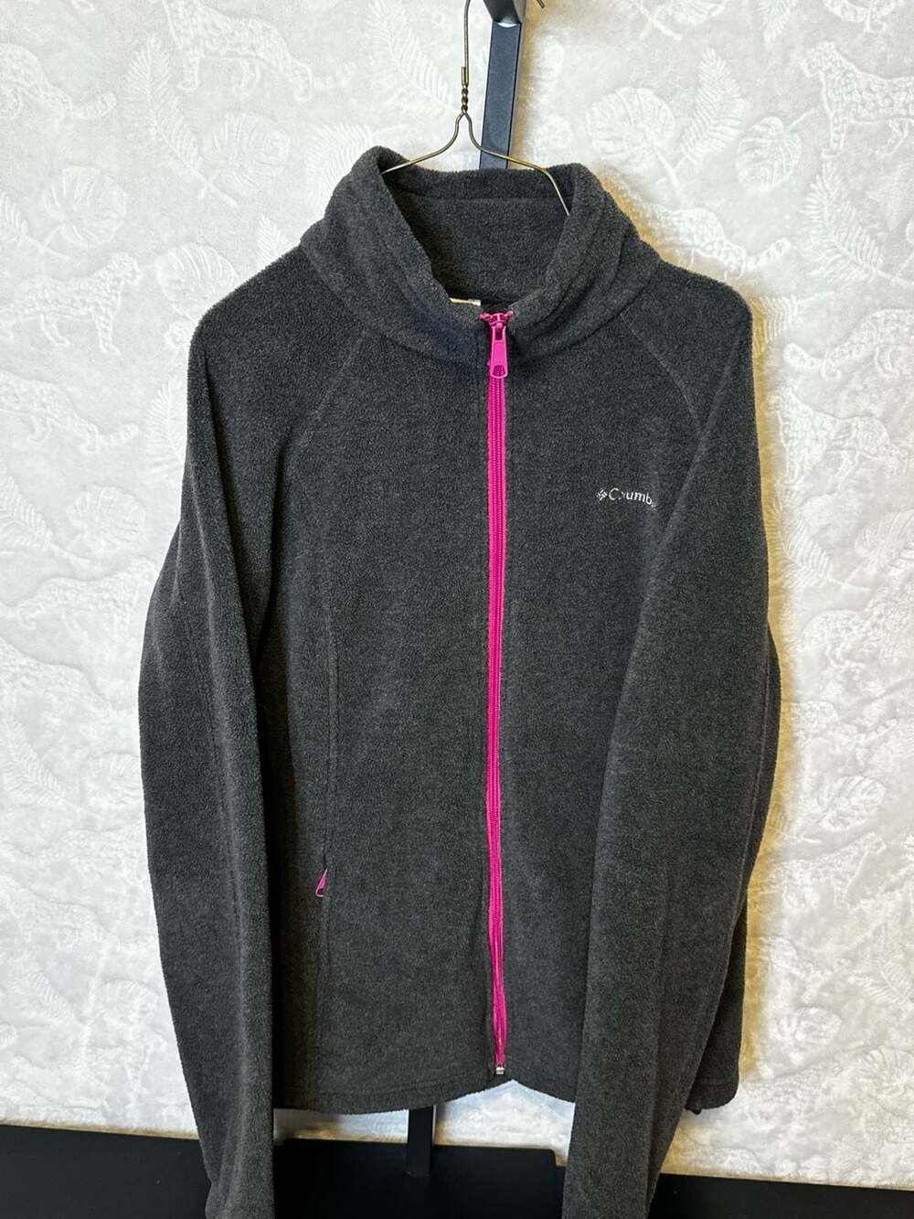 Columbia Benton Springs Full Zip Fleece Jacket Charcoal Pink Size L